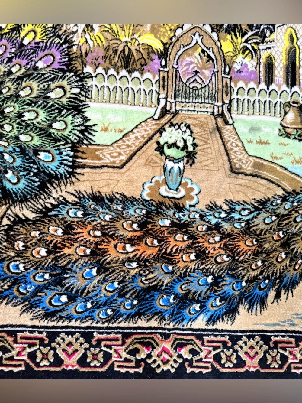 Vintage 1970 Circa Velvet Peacock Wall Tapestry Rug - 64